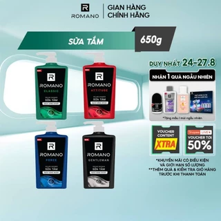 Sữa tắm Romano hương nước hoa Classic/ Attitude/ Force/ Gentleman 650g/chai - 4 mùi hương
