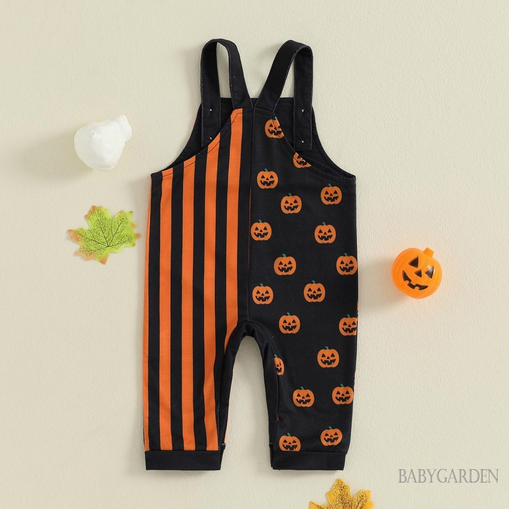 Bộ áo liền quần tổng thể cho bé Halloween Áo liền quần không tay cổ vuông in hình bí ngô cho mùa thu