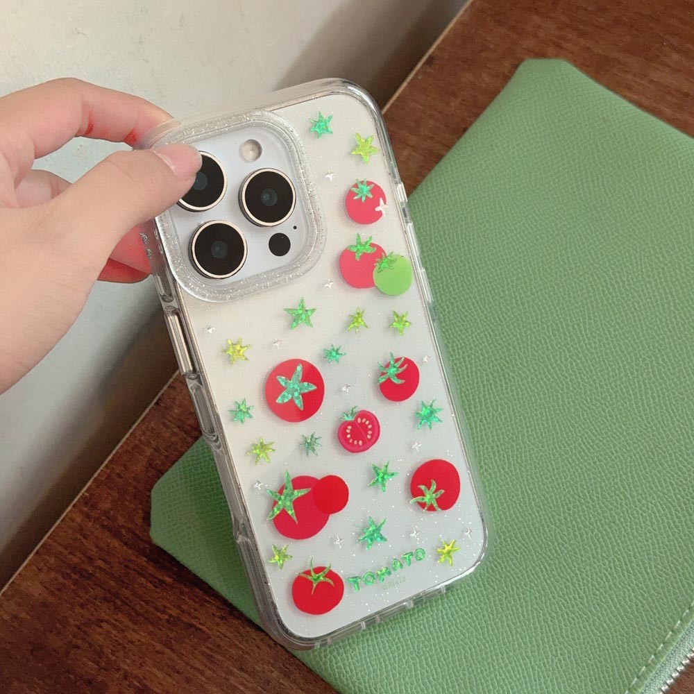Ốp Lưng Cứng Tương Thích Với iPhone 13 14 14Pro 14ProMax 15 15Pro 15ProMax 16 16Pro 16ProMax Ốp Lưng Họa Tiết Cà Chua Ngôi Sao Trong Suốt