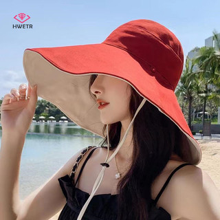 Hwetr Rộng Vành Mũ Chống Nắng Nữ Chống Tia UV Bảo Vệ Đi Bộ Đường Dài Người Cá Mũ Gấp Mùa Hè Chắc Chắn Mũ Đi Biển Hai Mặt Mũ Chống Nắng Mới