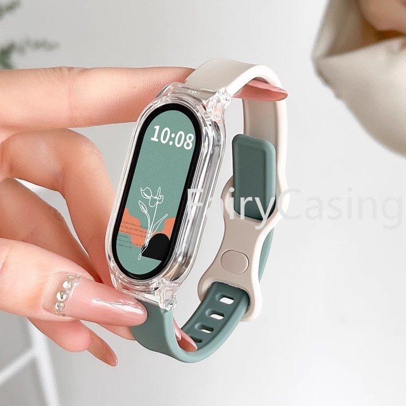 Dây đeo silicon + vỏ trong suốt cho Xiaomi Mi Band 10 9 8 7 6 5 4 3 Dây đeo cổ tay thay thế Vòng đeo tay có thể điều chỉnh Correa