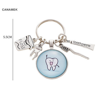 Canamek Sáng Tạo Mới Hoạt Hình Dễ Thương Họa Tiết Răng Huy Chương Móc Khóa Kính Mái Vòm Mặt Dây Chuyền Móc Khóa Chăm Sóc Quà Tặng Móc Khóa CSF