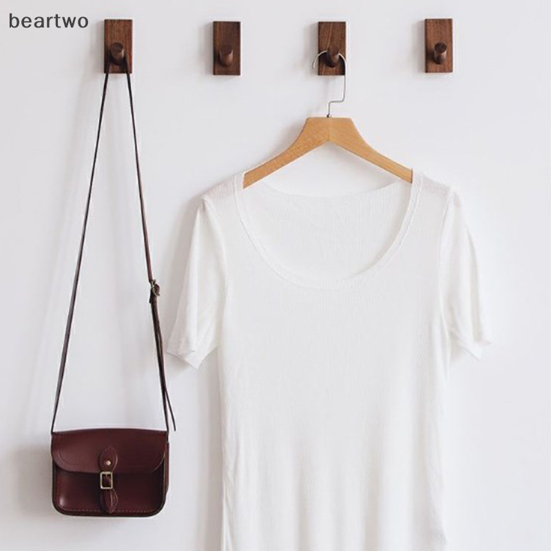< Beartwo > Móc gỗ nguyên khối đơn giản mới Móc treo quả óc chó Móc treo tường phòng tắm Áo khoác phòng ngủ Giá đựng khăn nhà Móc trang trí chìa khóa đẹp