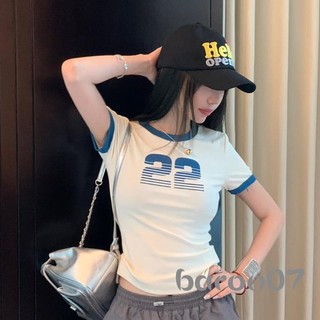 Áo thun nữ cổ tròn tay ngắn in chữ Slim Fit Áo mùa hè Dạo phố cho thường ngày hàng ngày