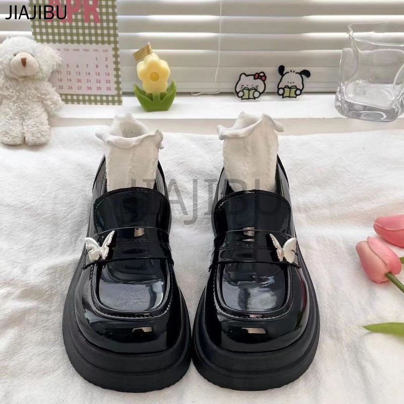 Size 34-42 Giày Da Đế Mềm Kiểu Anh Thông Thường Giày Nữ Cỡ Lớn Giày Khiêu Vũ Nơ Mũi Tròn Chống Trượt Giày JK Lolita Giày Đi Học Màu Đen Korean Fashion Platform Mary Jane Shoes French Beige Princess Style Doll Shoes Giày Cosplay Phẳng