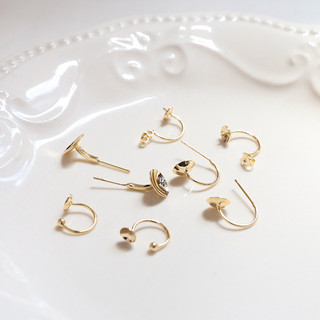 Khuyên tai hình chữ C mạ vàng đồng 18K giữ màu sắc hoa đơn giản DIY trang sức thủ công phụ kiện khuyên tai