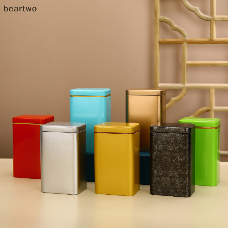 < Beartwo > Hộp đựng trà vuông cổ điển bằng kim loại Hộp đựng thực phẩm kẹo có nắp hộp đóng gói Hộp đựng đẹp