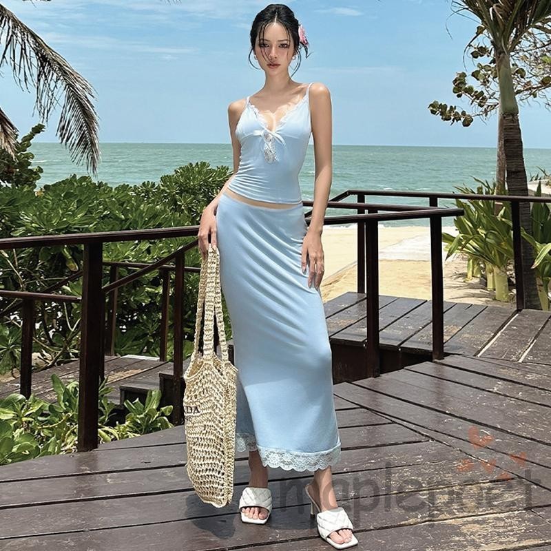 Maplepoet-bộ quần áo mùa hè hai mảnh dành cho nữ và váy maxi gợi cảm