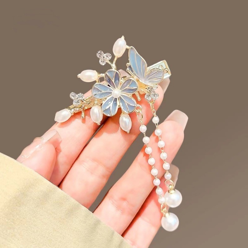Mauropoli [Sẵn Sàng] Kẹp Bên Tua Rua Bướm Cổ Kẹp Mỏ Vịt Tinh Tế Đơn Giản Cao Cấp Cảm Giác Nổ Kẹp Tóc Gãy Kẹp Tóc Trung Quốc