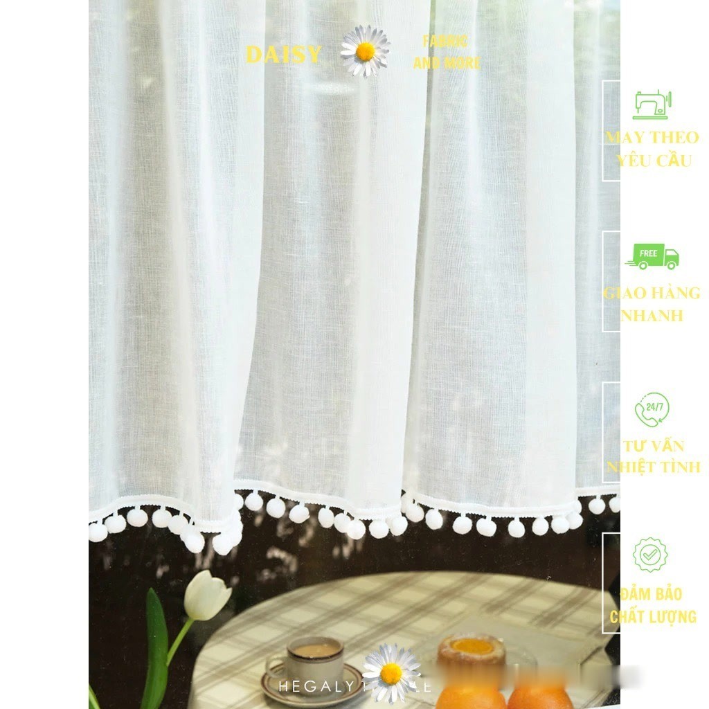 Rèm voan trắng bông và vải lanh kết cấu màn che cửa sổ nửa rèm cửa rèm ...