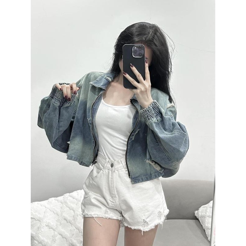 Áo khoác jean nữ croptop rách phong cách cá tính trẻ trung năng động mặc đi chơi đi học đi làm- AK015 Denim Jacket Women