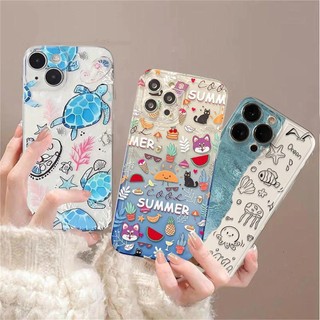 Ốp điện thoại hình rùa biển sâu mùa hè cho RENO 12F 11F 12 12pro 5G 11 10 9 8 7 6 Pro 7Z 8Z 2F 2Z 6 5 Lite OPPO A94 A74 A78 A79 A54 A58 Ốp điện thoại trong suốt hoạt hình dễ thương