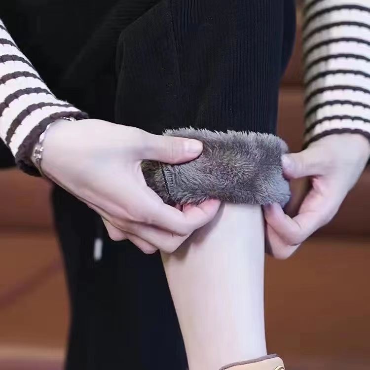Quần Lông Cừu Dày Nữ Phong Cách Co Giãn Mùa Đông Kích Thước Lớn Eo Có Dây Co Giãn Thích Hợp Cho Bé Gái Béo
