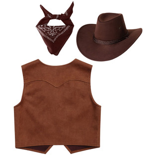 Yhong Kids Western Wear Áo ghi lê màu nâu có nỉ Mũ cao bồi và Bộ băng đô cho bữa tiệc trang điểm