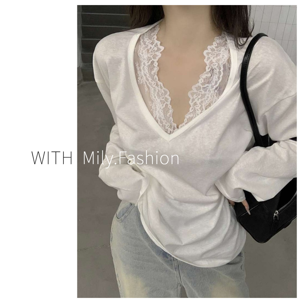 Milyfashion Lớp Phù Hợp Với Lớn Cổ Chữ v Vest Ren Đáy Kem Chống Nắng Slim-Fit Áo Gợi Cảm See-Thr