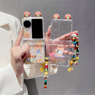 Ốp điện thoại gấp cho Oppo Find N2 N3 Flip Cute Butter Bear Bracelet Vỏ điện thoại TPU cứng
