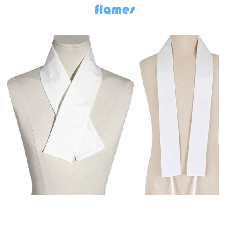 Chinese Style White Detachable False Collar for Ancient Dress Skinny Long Scarf