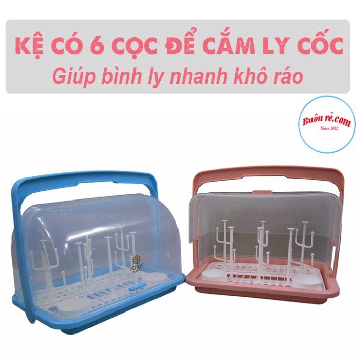 Khay úp bình sữa có nắp đậy Việt Nhật, Giá úp cốc có quai xách an toàn tiện lợi Babee
