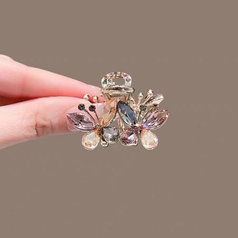 Mauropoli [Sẵn sàng] Kẹp nhỏ hình bướm pha lê tinh tế Kẹp nhỏ sang trọng Kẹp đầu sau Kẹp tóc cá mập Phụ kiện tóc sang trọng nhẹ