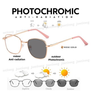 2in1 Photochromic Chống Bức Xạ Kính Mắt Dành Cho Nữ Hình Chữ Nhật Chuyển Đổi Kính Mắt Kim Loại Khung Nhỏ Chống Ánh Sáng Xanh Kính Mắt Bóng Kính Mát