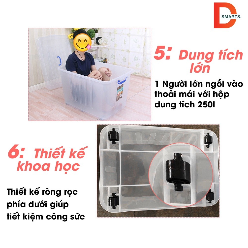 Thùng Nhựa Có Nắp Trong Suốt Đựng Đồ, Hộp Đựng Đồ Chơi Đa Năng Có Bánh Xe