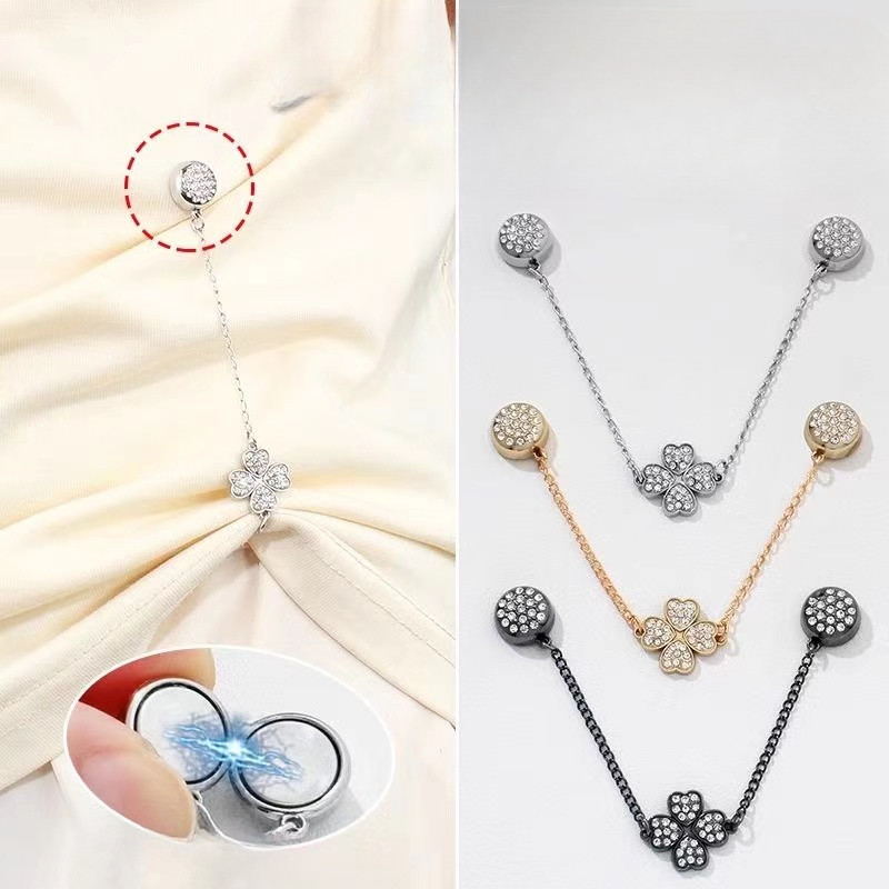 Mới Zircon Cỏ Ba Lá Bốn Lá Có Dây Xích Nam Châm Khóa Tay Cuộn Còng Fixer Chống Trơn Trượt Dây Xích Tay Điều Chỉnh