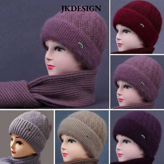 Bộ mũ khăn quàng cổ JKDESIGN, Sợi len dệt kim Mũ mùa đông nữ, Khăn quàng cổ ấm áp thời trang chống gió sang trọng dày mẹ Beanies ngoài trời