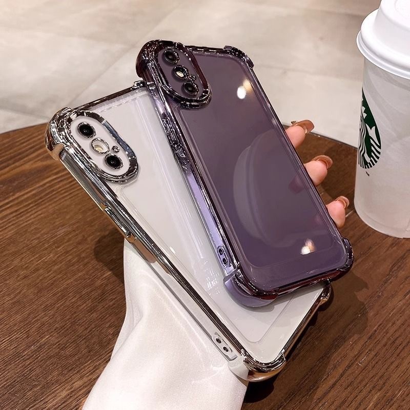 Ốp Lưng Trong Suốt Mới Cho iPhone X XS Max XR 7 8 Plus 7P 8P SE Túi Khí Chống Rơi Trong Suốt Mềm Chống Sốc Vỏ Điện Thoại Ống Kính Phim Bảo Vệ