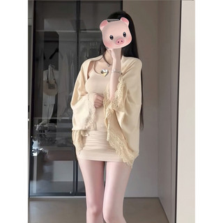 Váy liền ôm hông áo choàng nữ HOT GIRL SODAZZZ nguyên chiếc hai chiếc Hàn Quốc viền ren dài tay mẫu mới cho trẻ em