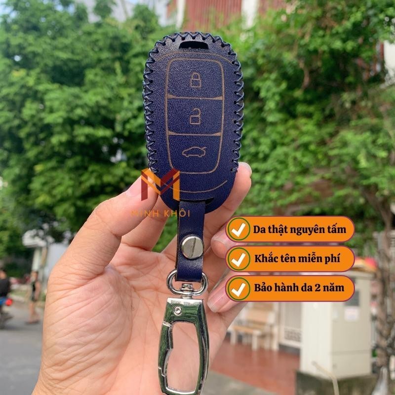 Bao da chìa khoá Huyndai Santafe 2019-2020,Kona ,Accent 2018-2020 loại 3 nút da thật