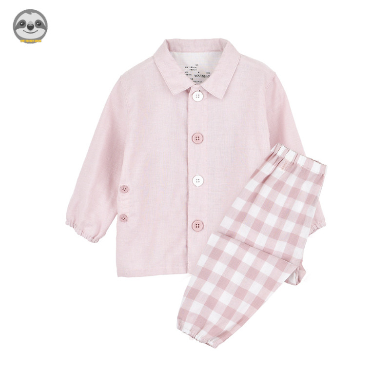 Phong cách Nhật Bản Muji / Bộ đồ ngủ có nút cho trẻ em / Đồ mặc nhà gạc hai lớp liền mạch / Trẻ sơ sinh Trẻ mới biết đi Dễ dàng mặc và cởi đồ ngủ