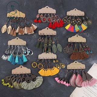 GHGl❤️Bộ Màu Sắc Châu Âu Mỹ Bohemian Dân Tộc Phong Cách Tua Rua Bông Tai Nữ Retro Sang Trọng Dài Phong Cách Kỳ Nghỉ Phù Hợp Với Bông Tai
