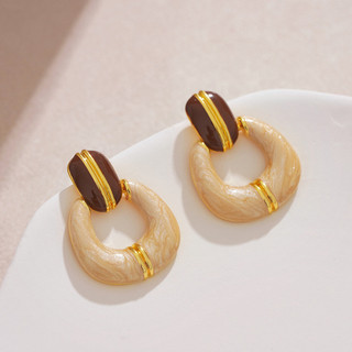 Bạc 925 Kim Cao Cấp Retro Men Dầu Nhỏ Giọt Bông Tai Sang Trọng Thiết Kế Độc Đáo Hình Học Thời Trang Mỏng Hơn Nhìn Bông Tai Nữ 7.5 F2OS