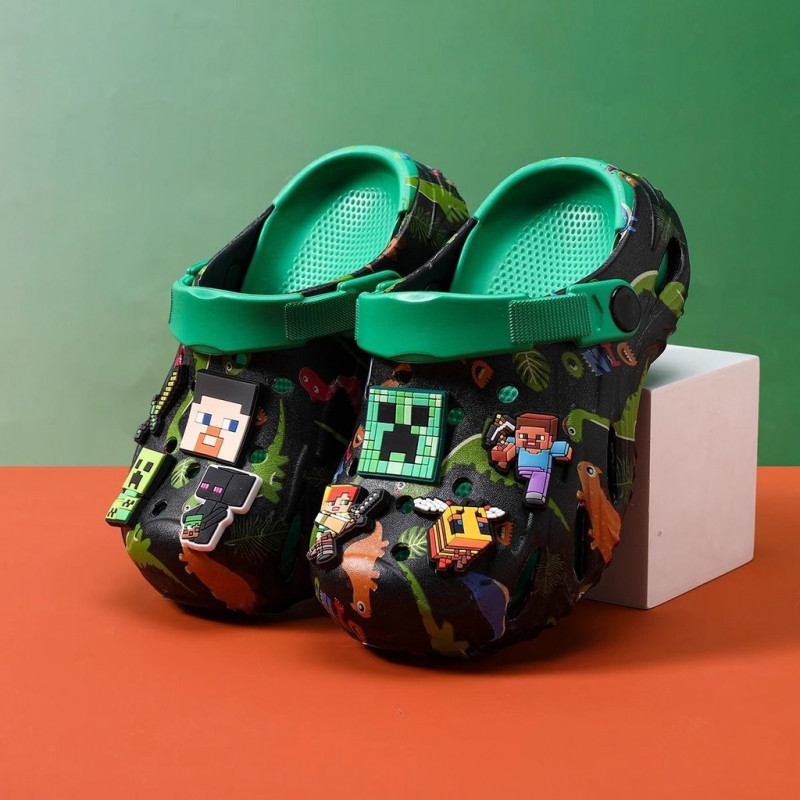 Minecraft Hàng Hóa Dép Trẻ Em Sáng Tạo Minecraft Bé Trai Lỗ Giày Mùa Hè 2025 Phong Cách Mới Giày Sandal Bé Trai Lớn Trẻ Em Chống Trơn Trượt Giày Đi Biển