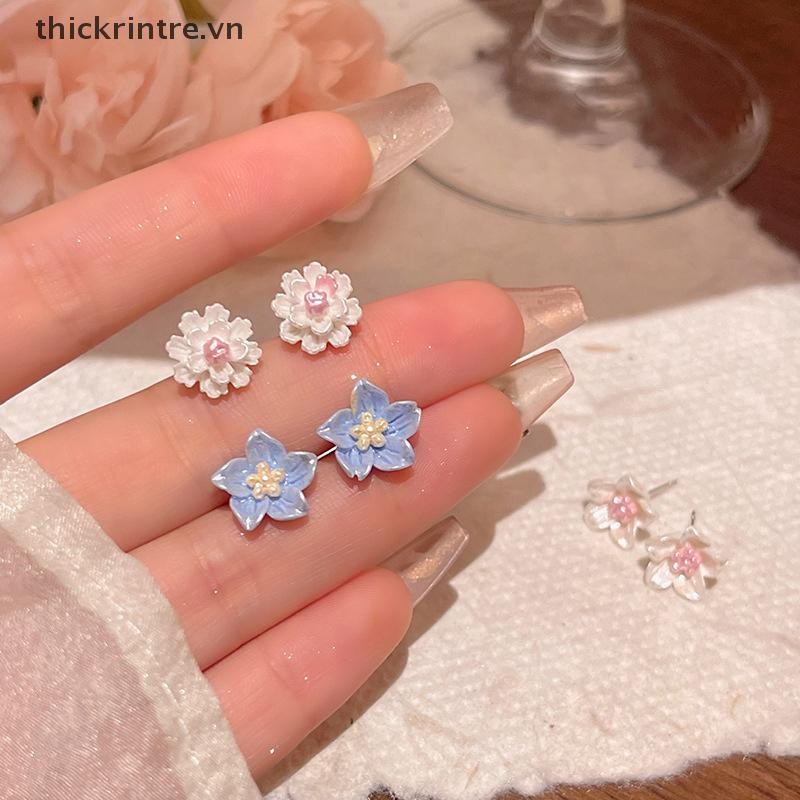 THI Bông Tai Hoa Nhựa Tươi Nhỏ Cho Nữ Bông Tai Thời Trang Đơn Giản Bông Tai Trang Sức Dễ Thương Quà Tặng VN