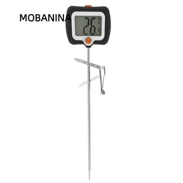 Nhiệt kế thực phẩm điện tử MOBANINA, có kẹp nồi Nhiệt kế kẹo kỹ thuật số, Màn hình LCD bằng thép không gỉ có thể tái sử dụng Dụng cụ nướng Nhiệt kế nhà bếp BBQ