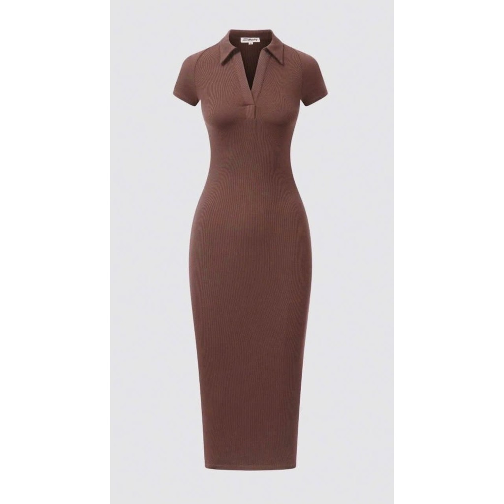 Váy đầm ngắn tay Ranglan Cổ Đức nữ Busy thun tăm co giãn ôm sát Nhung Women Đen mặc váy  trang