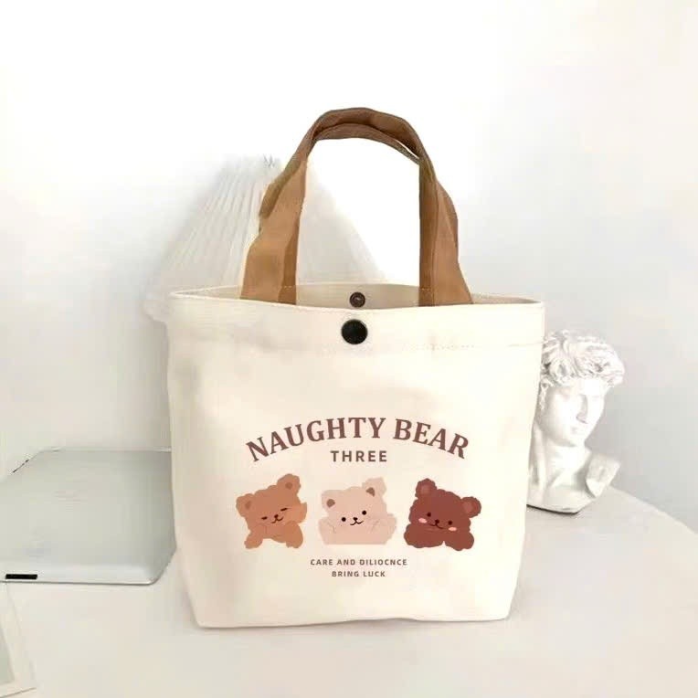 Túi xách vải cute thời trang mini In Hình gấu dễ thương