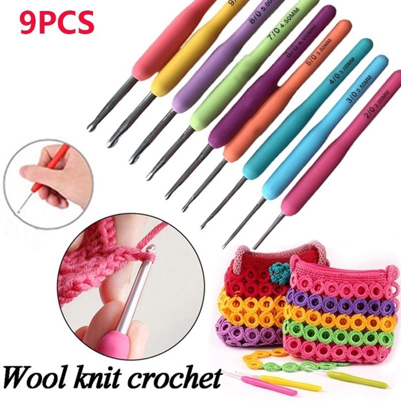 [COD] Bộ 9 kim móc len cán dẻo nhiều màu 2-6mm, tay cầm nhựa mềm, móc đan len tiện dụng cho người mới bắt đầu