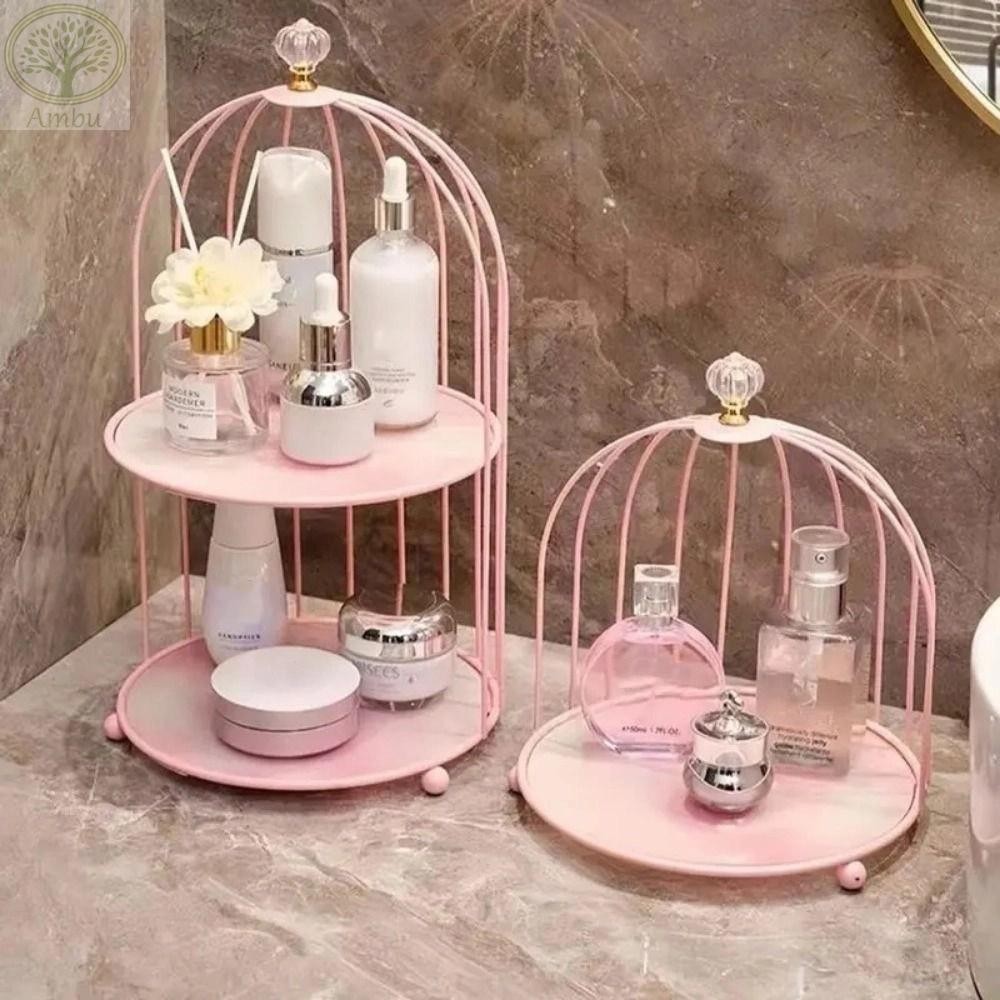 Kệ đựng mỹ phẩm AMBU, Kệ đựng đồ trang điểm hai lớp Iron Art, Bàn trang điểm sang trọng Hộp đựng lồng chim dung tích lớn Dụng cụ trang điểm