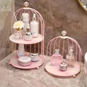 Kệ đựng mỹ phẩm AMBU, Kệ đựng đồ trang điểm hai lớp Iron Art, Bàn trang điểm sang trọng Hộp đựng lồng chim dung tích lớn Dụng cụ trang điểm