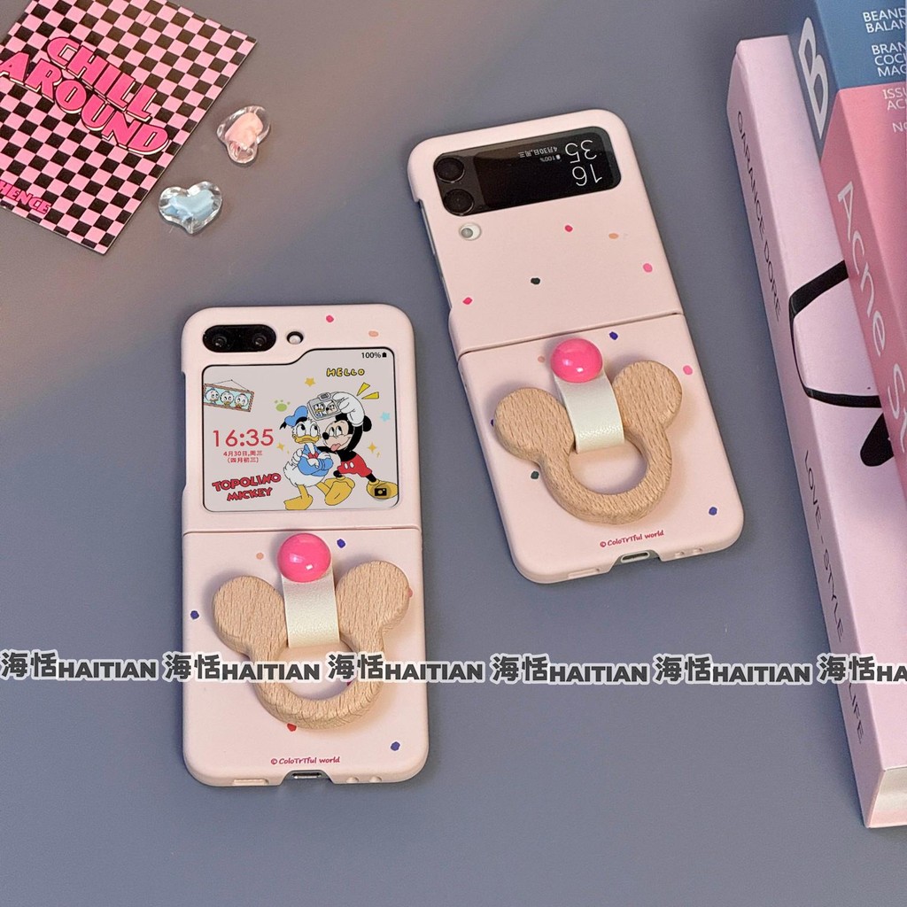 Ốp Điện Thoại Thích Hợp Cho Samsung Galaxy ZFlip7 Hoạt Hình Dễ Thương Mickey Nhẫn Gấp Vỏ Cho ZFlip 7 6 5 4 3 5G N3Flip MixFlip Dây Bảo Vệ