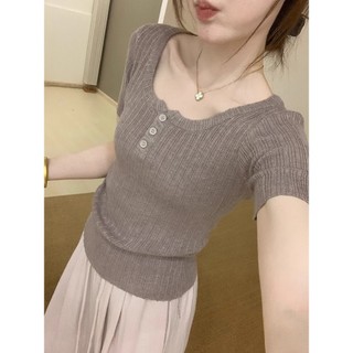 Ren Nút Nhỏ Slim-fit Top Mùa Xuân Phong Cách Mới Hàn Quốc Áo Thun Mỏng Hơn