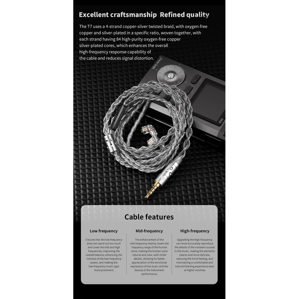 QKZ T7 Bạc Mạ Cáp 3.5mm Cắm QDC 2PIN 336 Lõi Mạ Bạc Tai Nghe Nâng Cấp Cáp S-Pin Cho KZ TRN CCA