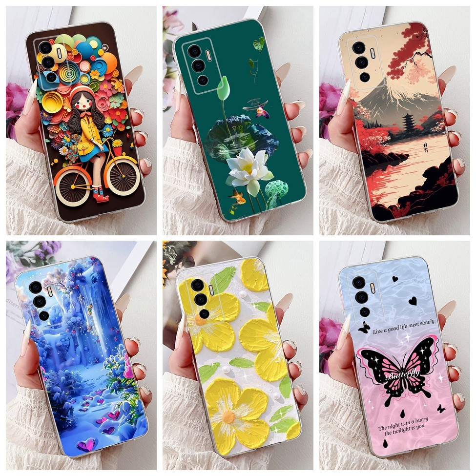 Vivo V23e Ốp Lưng Trong Suốt Thẩm Mỹ Mèo Dễ Thương Thời Trang Hoa Sơn Thoáng Mát Ốp Lưng TPU Mềm Vivo V23e Ốp lưng Sang Trọng