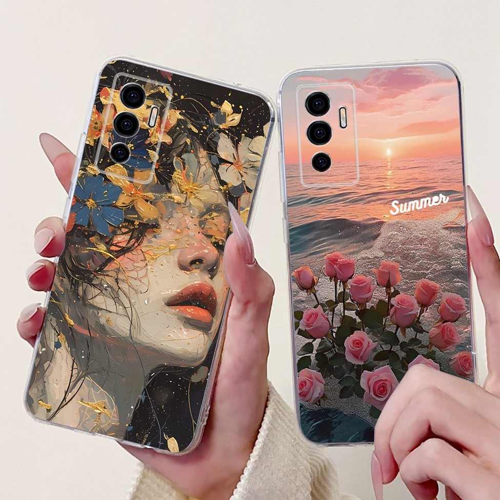 Vivo V23e Ốp Lưng Trong Suốt Thẩm Mỹ Mèo Dễ Thương Thời Trang Hoa Sơn Thoáng Mát Ốp Lưng TPU Mềm Vivo V23e Ốp lưng Sang Trọng