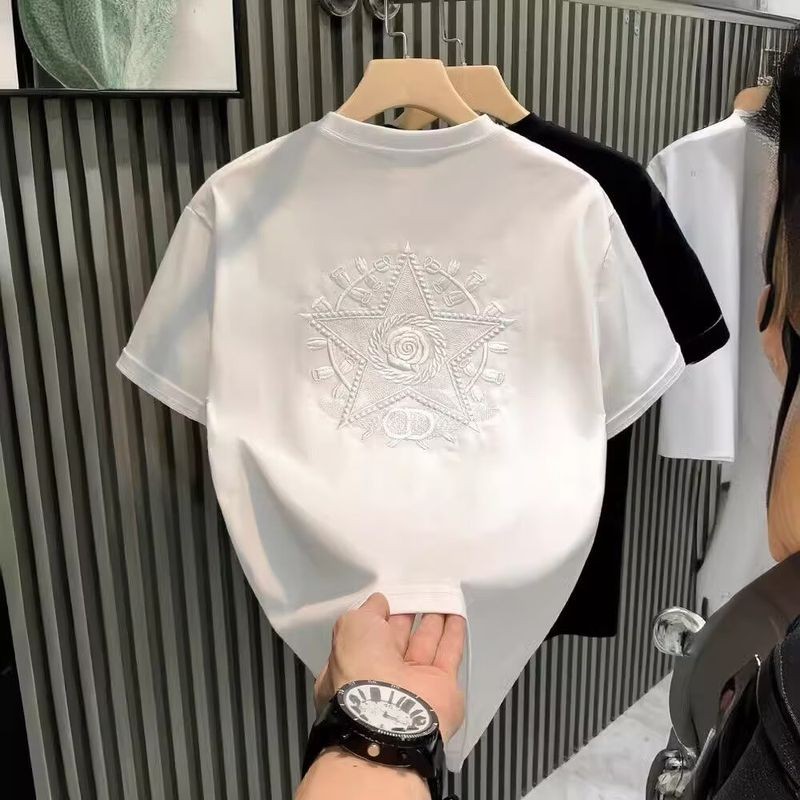 Áo thun nam cổ tròn thêu mùa hè VG Áo thun ngắn tay thông thường