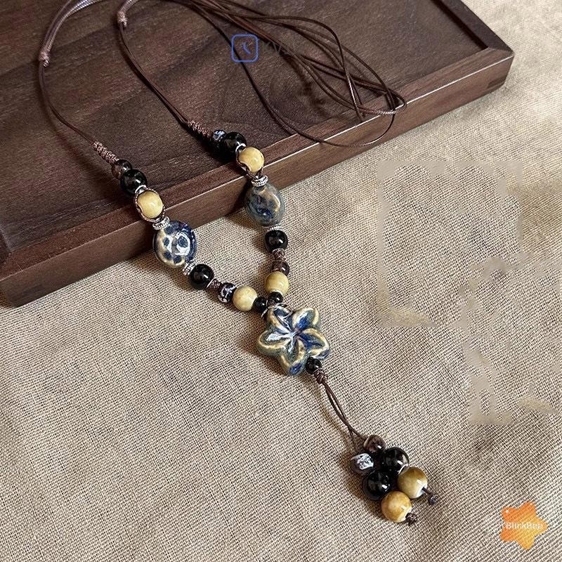 Vòng cổ gốm phong cách boho với dây điều chỉnh linh hoạt
