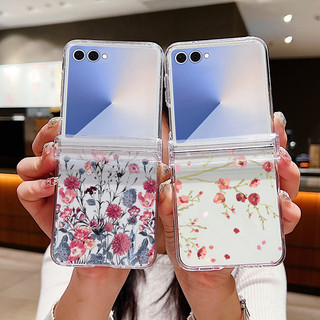 Hoa Họa Tiết Trong Suốt Ốp Lưng Điện Thoại Samsung Galaxy Z Flip 7 Flip 6 Flip 5 Flip 4 Flip 3 5G Full Bản Lề Cứng PC Gấp Bao Dành Cho Samsung Z Flip 7 6 5 4 3