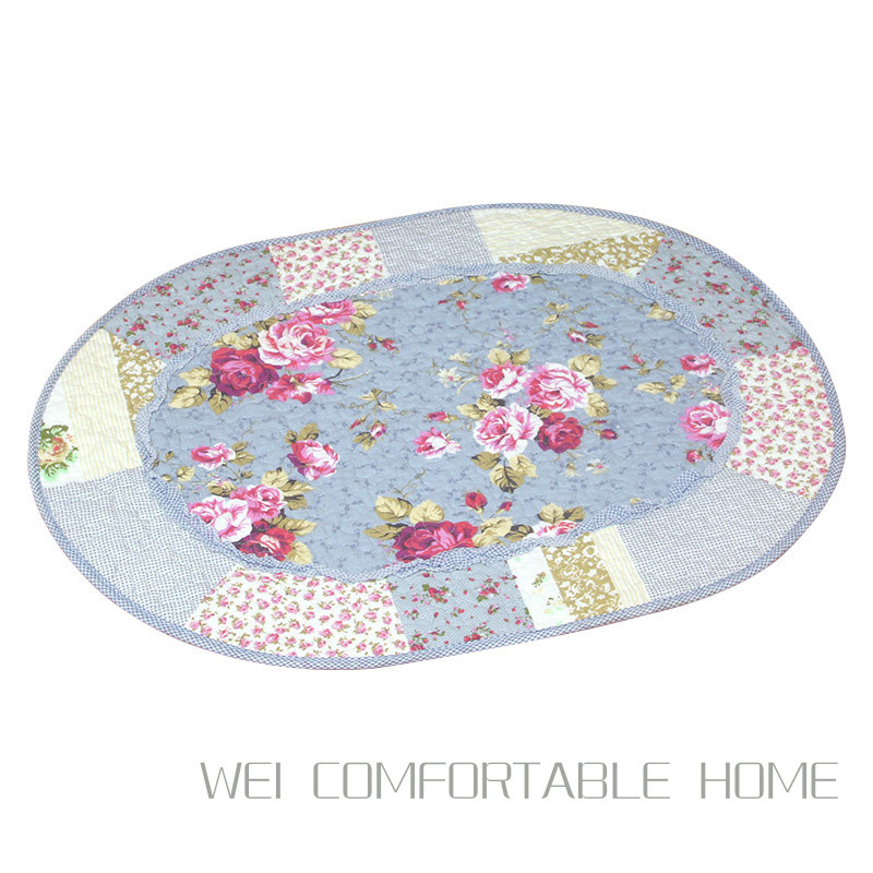 Thảm trải sàn hình bầu dục Quilted vải cotton có thể giặt, chống trượt, dùng cho phòng ngủ và cửa nhà bếp